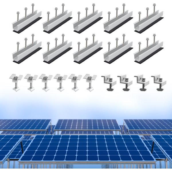 6er/10er-Set Solarpanel-Aluminium-Montagesatz Halterungsschiene Trapezblech Flachdach PV-Montagesatz Schienenhalterung