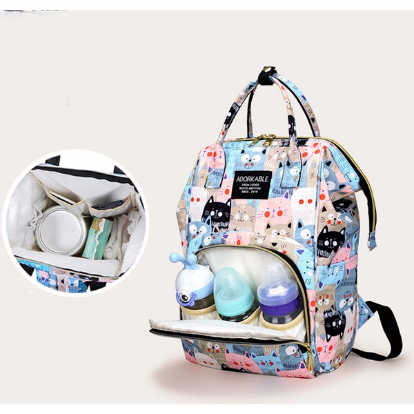 Cartoon Print Mama Rucksack Große Kapazität Baby Flasche Lagerung Taschen Baby Windel Tasche Mode frauen Rucksack Mutterschaft Tasche Neue
