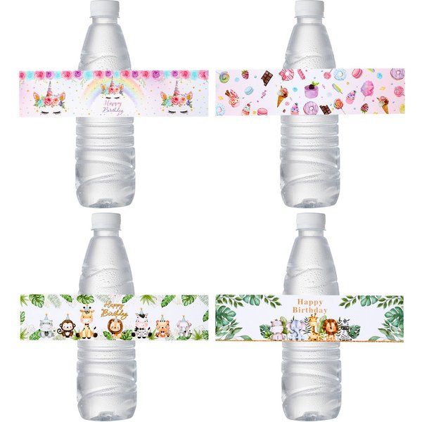 Jungle Animals Bottle Stickers Unicorn Doughnut Wedding Birthday Party Decor Birthday Bottle Label Sticker Kids Baby Shower