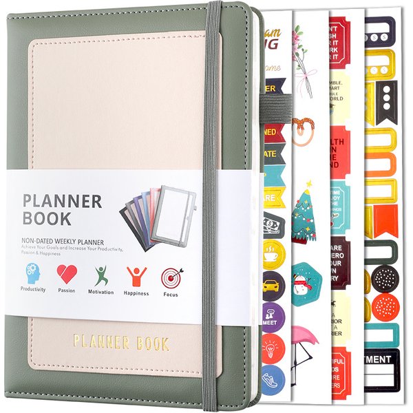 Plan hebdomadaire A5, Plan mensuel avec grille en treillis, carnet de notes à reliure automatique, papeterie de bureau avec autocollants d'estampage doré