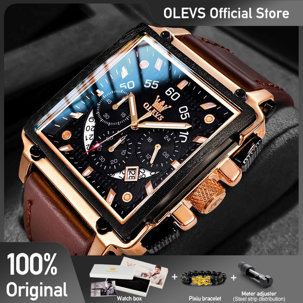 Montres pour hommes OLEVS 9919, marque haut de gamme, montre à quartz carrée pour hommes, bracelet en cuir imperméable, montre de sport, Relogio Masculino