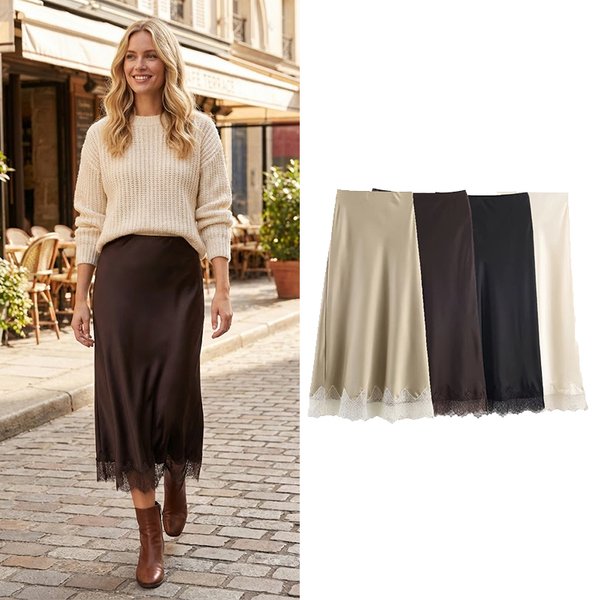 Willshela Frauen Fashion Solid Lace Side Saum Plissee A-Line Midi Rock Vintage Hohe Elastische Taille Weibliche Chic Dame Röcke