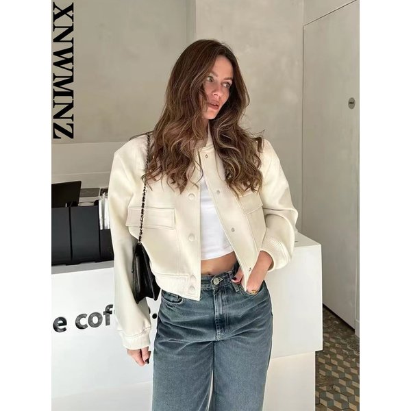XNWMNZ 2023 New Women's Casual Pocket Jackets Coat Spring Long Sleeve Bombers Fashion Solid Female Outwear