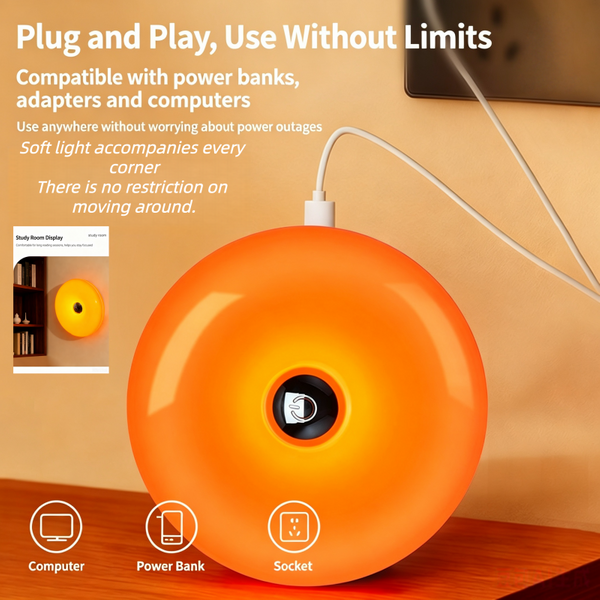 Orangefarbene Donut-förmige Atmosphärenlampe, USB-wiederaufladbar, Touch-Steuerung, dreifarbig, stufenlos dimmbar, Nachttischlampe für das Schlafzimmer