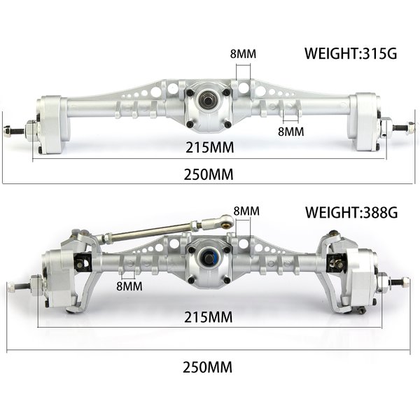 Essieu avant et arrière en alliage d'aluminium, 2 pièces, pour voiture sur chenilles 1/10 scx10iii RC Axial Capra 1.9 illimité Trail Buggy UTB Currie F9, mise à niveau