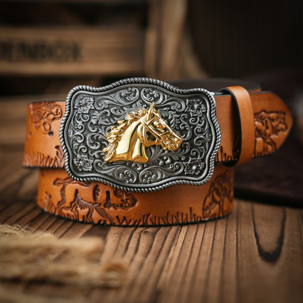 Ceinture décontractée, individuelle et rétro, accessoire vestimentaire de style western, boucle en métal, ceinture en PU, convient aux hommes et aux femmes