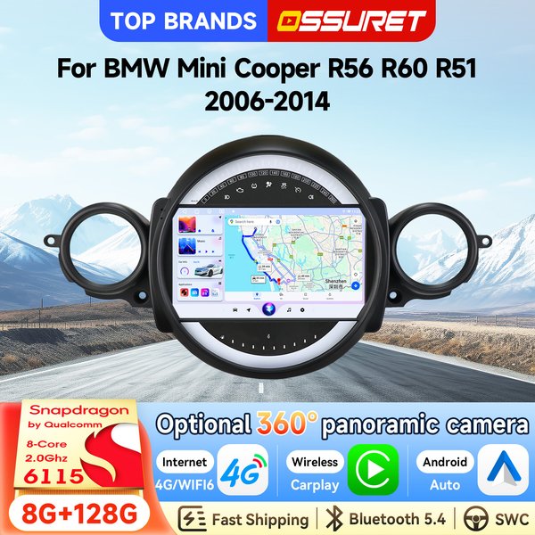 OSSURET Bestseller 9 Zoll 2 Din Android 15 Carplay Autoradio für BMW Mini Cooper R56 R60 R51 2006-2014 Autoradio Octa Core GPS-Navigation Head Unit Bluetooth Freisprecheinrichtung Wireless Android