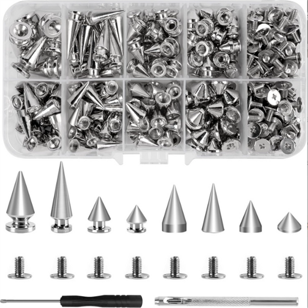 Metallspikes und Nieten-Set mit Konusnieten für Lederhandwerk und Kleidungsdekoration, inklusive Schraubendreher-Kit