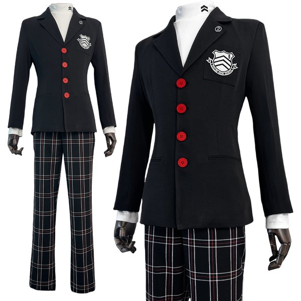 HOLOUN P5 jeu Ren Amamiya Cosplay Costume perruque Joker école uniforme broderie Costume Blazer pantalon broche usage quotidien unisexe