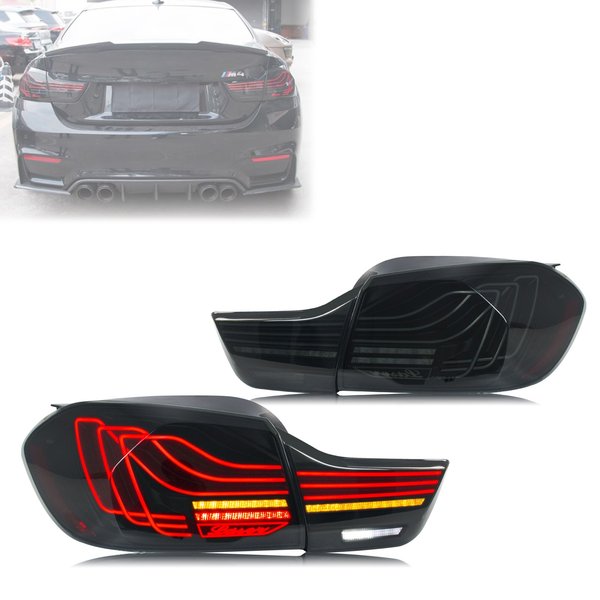 LED-Rückleuchten für BMW 4er F32 F33 F36 F82 F83 M4 2014–2020, sequentielles Signal, dynamische Animation, schwarze Rückleuchten-Baugruppe