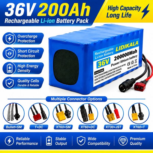 36V 200Ah Hochleistungsakku 18650 10S4P 500W mit BMS-Schutz und Ladegerät 42V für Elektrofahrzeuge