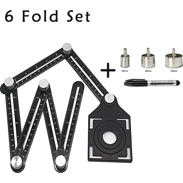 Règle de mesure d'angle de Construction, ensemble de 6 plis, alliage d'aluminium, modèle de moule perforé, localisateur d'outils, Guide de perçage, trou de carrelage