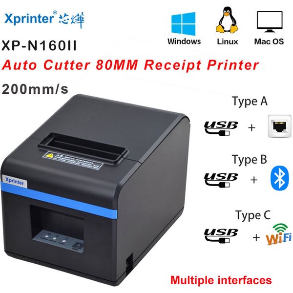 Xprinter Auto-Cut 80mm Thermodrucker für Quittungen, 200MM/S Hochgeschwindigkeits-Rechnungsdrucker mit USB+LAN oder USB+BT oder USB+WIFI - 1 Rolle Papier