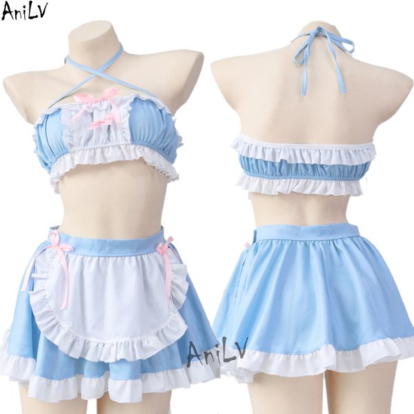 Kawaii Girl Anime Cosplay Uniform pour femme, pyjama bleu Lolita, tenues de femme de chambre, fête à la piscine, costume de femme de chambre, 73