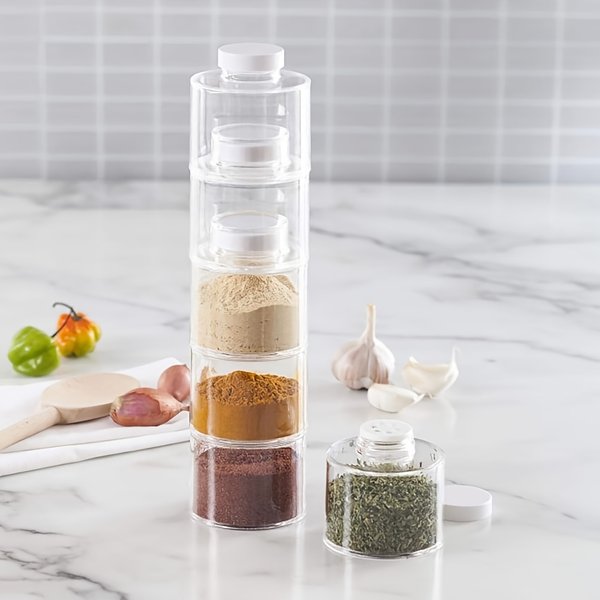 Pots à épices empilables T1, lot de 6 tours, épices de cuisine peu encombrantes avec légumes, pour herbes, condiments, assaisonnement