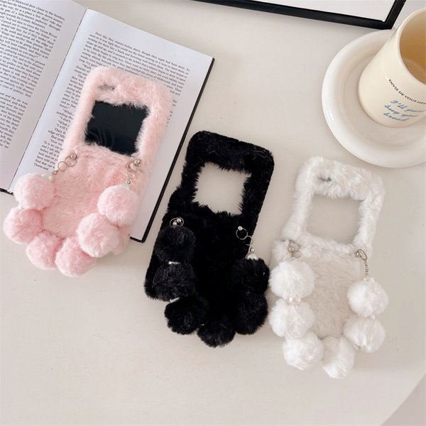 Coques de téléphone de couleur unie pour Samsung Galaxy Z Flip 5, couverture rigide, mignon étui à chaîne en peluche pour Z Flip4 Flip3 5G Coque