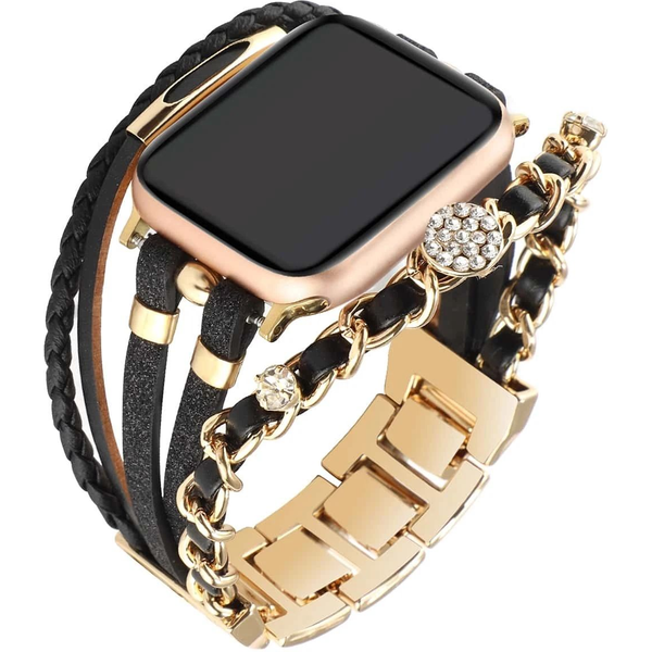 Vintage Bracelet Strap for Apple Watch Band 45mm 46 49 38 40 41 42 44mm Black Gold Watchband for iWatch 12 11 10 9 8 7 6 5 4 SE