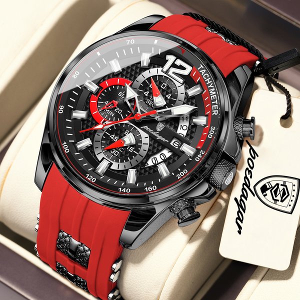 POEDAGAR Montre Homme Tendance Chronographe Date Lumineuse Étanche Quartz Grand Cadran Silicone Sport Montres Hommes Reloj