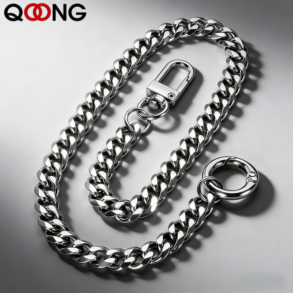 QOONG-Porte-clés en acier inoxydable pour homme, porte-clés anti-perte, ceinture portefeuille, hip hop, rock, punk, rue, JOHipster, Y101, 40cm, 304