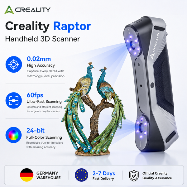 Creality Raptor 3D-Scanner CR-Scan Raptor 3D-Drucker Handscanner 0,02 mm 60fps Scan-Geschwindigkeit Blauer Laser NIR-Licht 24-Bit