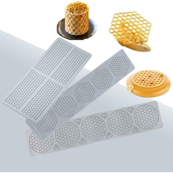 Food Grade Honeycomb Shaped Sugar Craft Silicone Pads Cake Lace Mat Chocolate Chip Dessert Decorating Tools Fondant Cake Molds