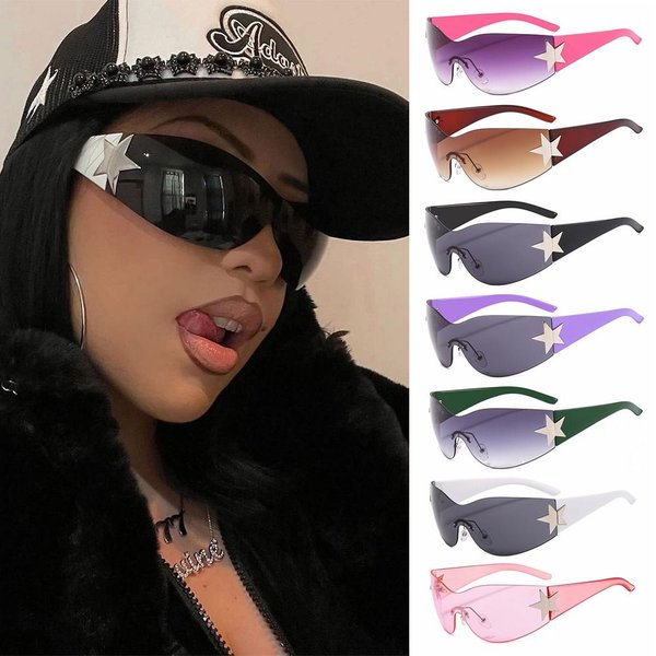 Lunettes de soleil sans monture Y2K pour femmes et hommes, lunettes de soleil de sport, lunettes de chimround autour, respirant, punk, une pièce, nuances, 2000