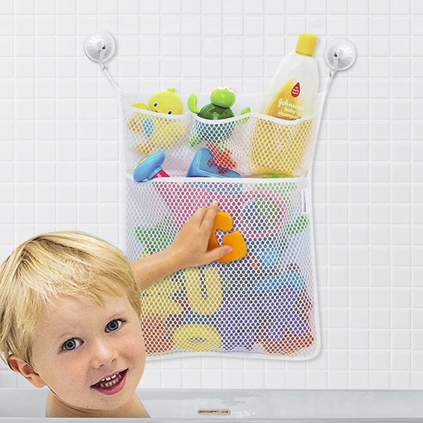 Babyparty-Badespielzeug, weißes Baby- und Kinderspielzeug, Aufbewahrungsnetz mit starken Saugnäpfen, Spielzeugtasche, Netz, Badezimmer-Organizer für Kinder und Kleinkinder