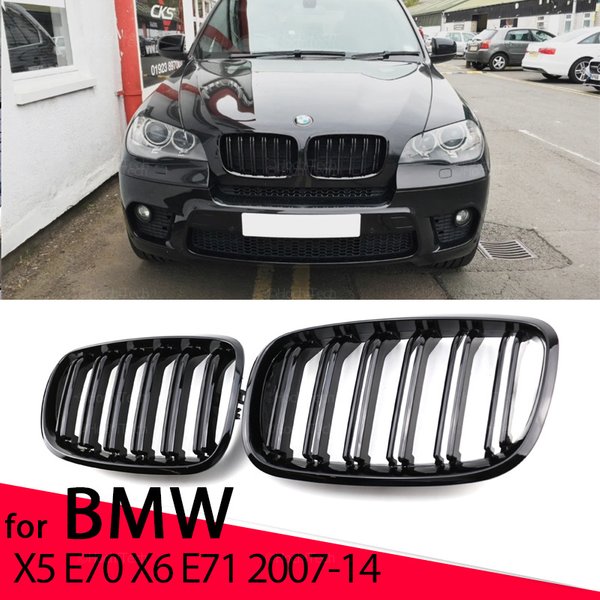 Grille de Calandre Avant Brillante à Double Lamelle pour Voiture, 2 Lignes, Accessoire pour BMW X5 E70 2007-2013 X6 E71 E72 2008-2014, Nouveau Look