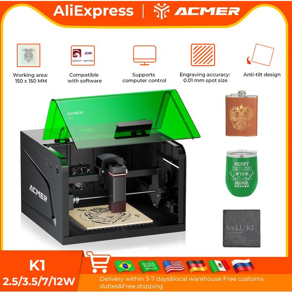 ACMER K1 Versiegelte Lasergravurmaschine mit 0,01 mm Genauigkeit, CNC-Schneidemaschine, 10000 mm/min, Arbeitsbereichgröße 150*150 mm, für DIY und Unterrichtszwecke laser graviergerät