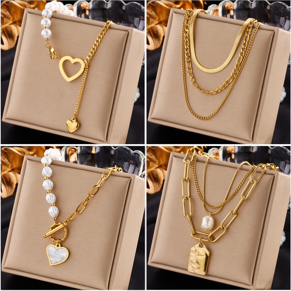 DIEYURO 316L acier inoxydable couleur or coeur perle pendentif collier pour femmes Punk rue antirouille cou bijoux cadeau de fête