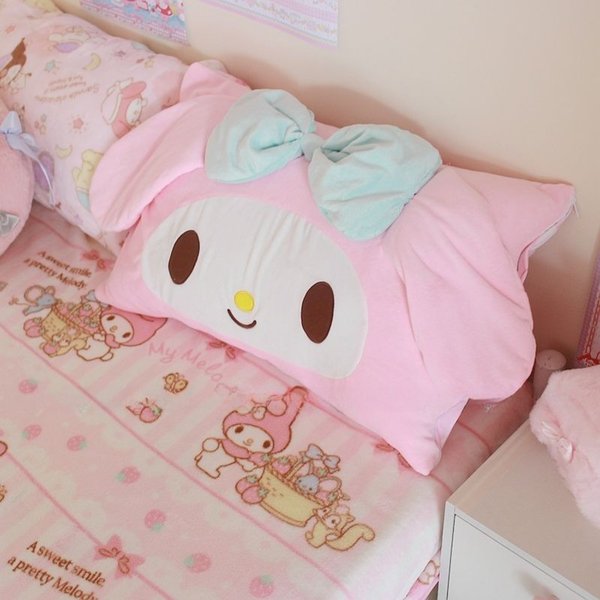 Urocza poszewka na poduszkę Sanrio 42x68cm My Melody z uszami 3D i kokardą, super miękka, idealna do akademika, dla dziewczyn, słodkie kreskówki anime, prezenty świąteczne.