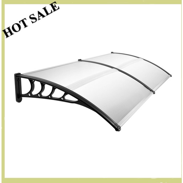 Auvent de porte et fenêtre 90x200cm en polycarbonate anti-UV30+ avec supports pour la protection contre la pluie, la neige et le soleil