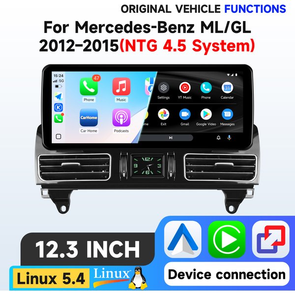 Hizpo Linux 5.4 System 12,3 Zoll Auto-Multimedia-Player für Mercedes-Benz ML/GL 2012-2015 (NTG 4.5 System) Touch-Display Autoradio-Player Stereo GPS-Navigation Audio Original Auto-CD-Player IDrive