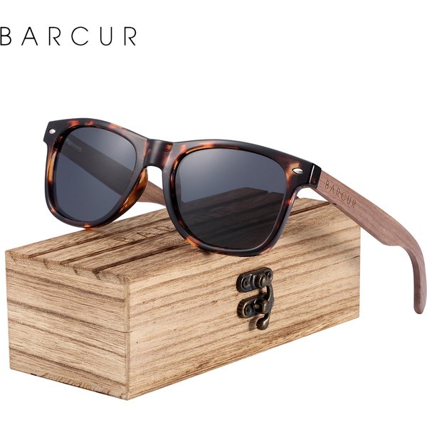BARCUR lunettes de soleil en bois de noyer noir pour homme polarisées haute qualité lunettes de soleil carrées hommes UV400 accessoire de lunettes boîte d'origine