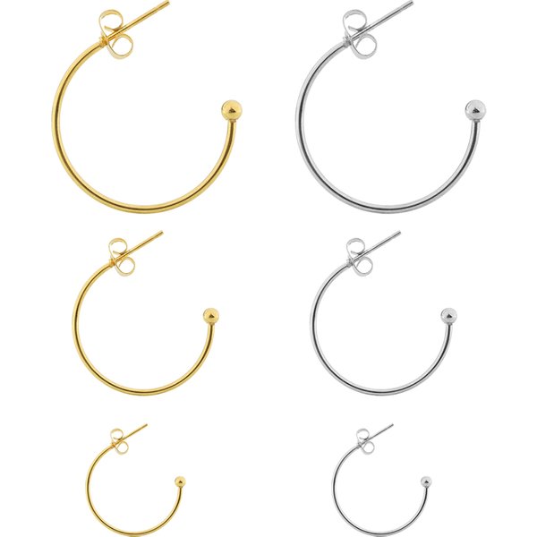 Cerceaux d'oreille en forme de C en acier inoxydable, 15-25mm, petites boucles d'oreilles rondes, connecteur de fils d'oreille pour bricolage, fournitures de fabrication de bijoux, 6 pièces/lot
