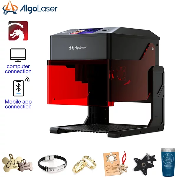 Graveur laser portable Algolaser Pixi 10W, machine de gravure pour le travail du bois avec écran intelligent de 3 pouces, outils de découpe pour la création de logos DIY, cartes de visite en