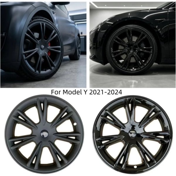 Lot de 4 enjoliveurs de roue 19 pouces pour Model Y 2021-2024, noir mat ou brillant, protection complète de jante, accessoires auto 19 pouces