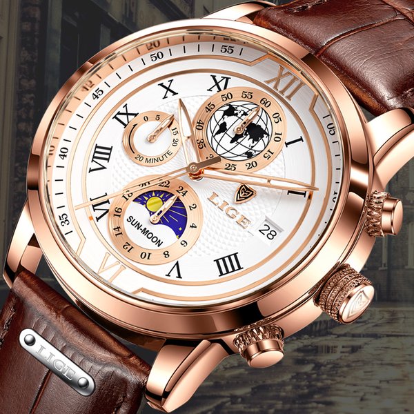LIGE-Montre à quartz étanche en cuir pour homme, montres de sport décontractées, marque supérieure, affaires, luxe