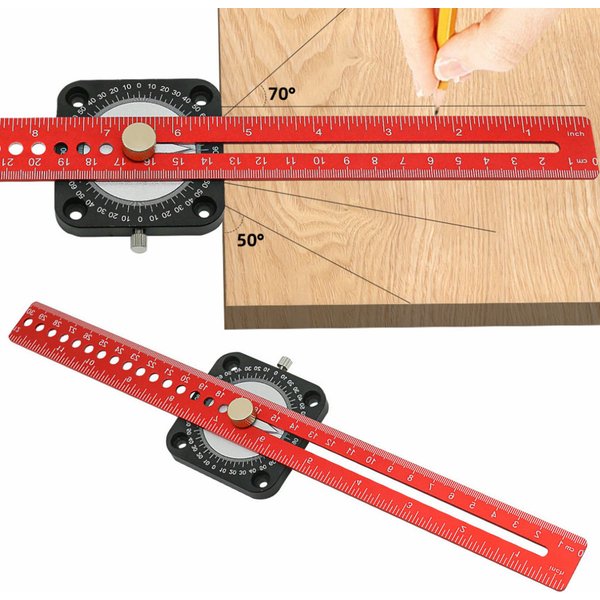 Règle de marquage d'angle de type T réglable, Scriber de travail de calcul, Boussole, Jauge de marquage d'angle de 360 °, Outils de mesure de bricolage, Aluminium