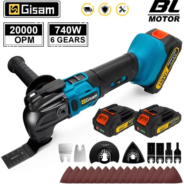 Gismis 20000OPM outil de fonction multi-outils oscillant sans brosse 6 vitesses scie électrique tondeuse pelle pour Makita 18V batterie broche