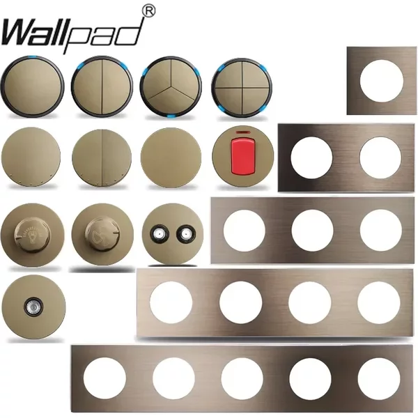 Brauner Wandschalter 1 2 3 4 Fach Lichtschalter Bewegungssensor-Lichtschalter Matt Aluminium-Rahmenplatte Freie Kombination, L6 Serie