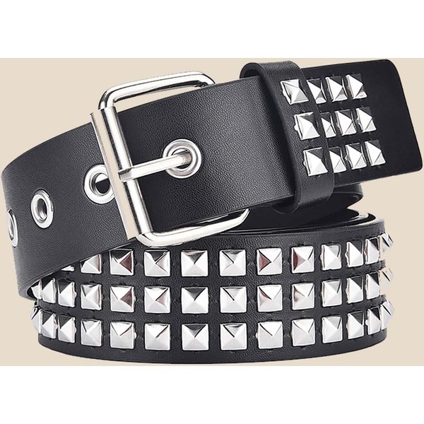 Ceinture à rivets en perles carrées pour hommes et femmes, pyramide en métal, matériel Punk, ceinture en jean de styliste, nouvelle collection 2023
