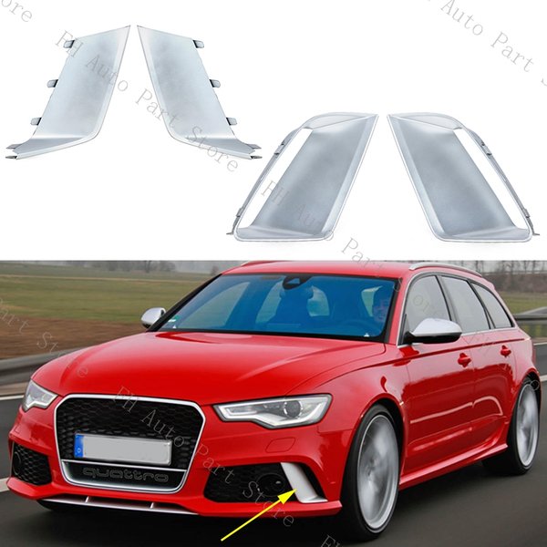Für Audi RS6 2011-2018 Frontstoßstange Nebelscheinwerfer Lampe Zierabdeckung Streifenform Dekorativer Deckel Silber