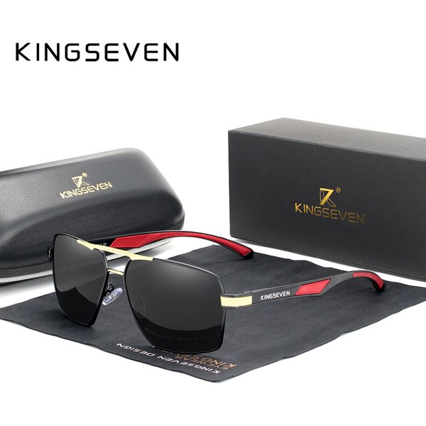 KINGSEVEN Lunettes de soleil polarisées pour hommes en aluminium, monture rouge de marque, branches miroir, verres à revêtement miroir, Oculos De Sol 771