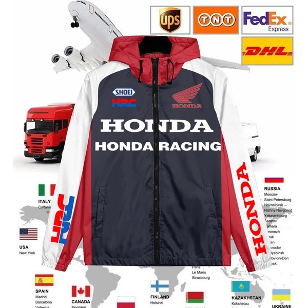 Blouson coupe-vent homme 2026 printemps/automne Honda pour moto de course en plein air avec capuche - Manteau décontracté zippé intégral