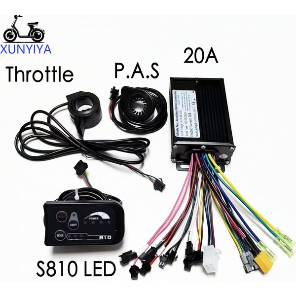 20A 24V/36V/48V Sinuswellen-Bürstenloser Motorcontroller 350W mit S810 LED-Display, PAS 12 Magneten und Gashebel-Set für E-Bikes
