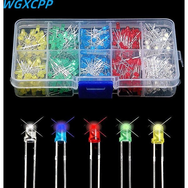 100–500 Stück, 3 mm, 5 mm, sortiertes LED-Dioden-Set, Weiß, Grün, Rot, Blau, Gelb, LED-Leuchtdioden-Elektronik-Set, Anzeigeleuchten