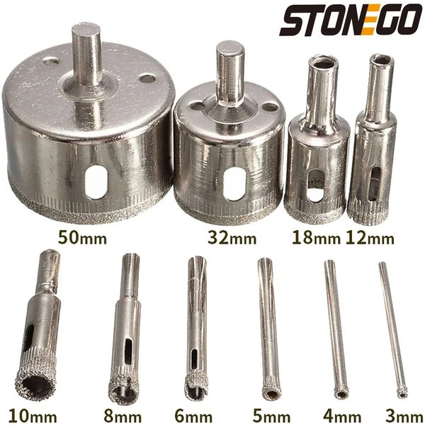 STONEGO 10PCS Diamond Coated Hole Saw Core Drill Bit Tile Marble Glass Ceramic Drill Bit Set 3mm-50mm