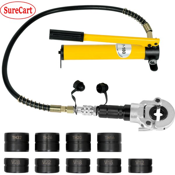Pince à sertir de pompe hydraulique 6T avec 9 matrices pour tuyaux en acier inoxydable, Tube en cuivre, presse PEX PB, ensemble de V12-28mm TH16-32mm