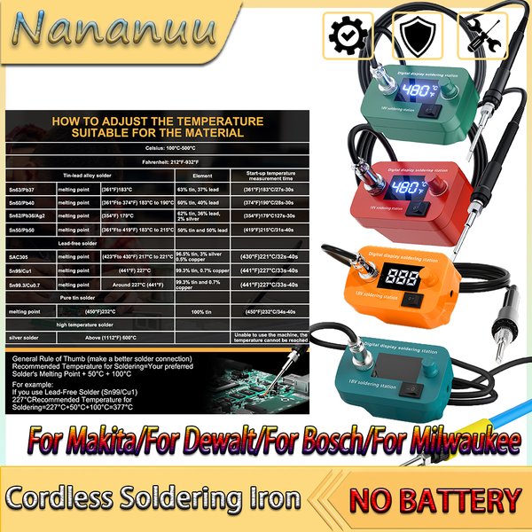 Bezprzewodowa elektryczna lutownica Nananuu z regulacją temperatury, pistolet spawalniczy, narzędzie do napraw, kompatybilna z Makita/Dewalt/Bosch/Milwaukee